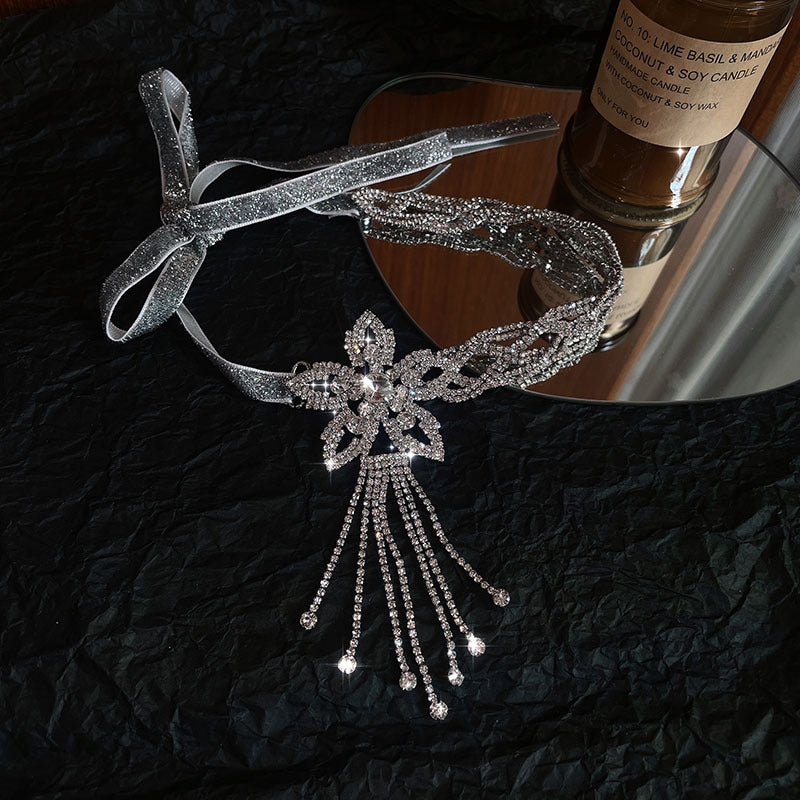 Women's Sparkling Full Rhinestone High-grade Fashionable Adjustable Flower Tassel Necklaces