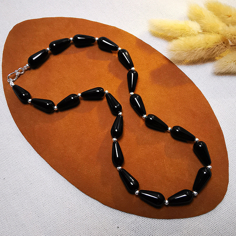 Women's & Men's & Sier Natural Black Agate Water Necklaces