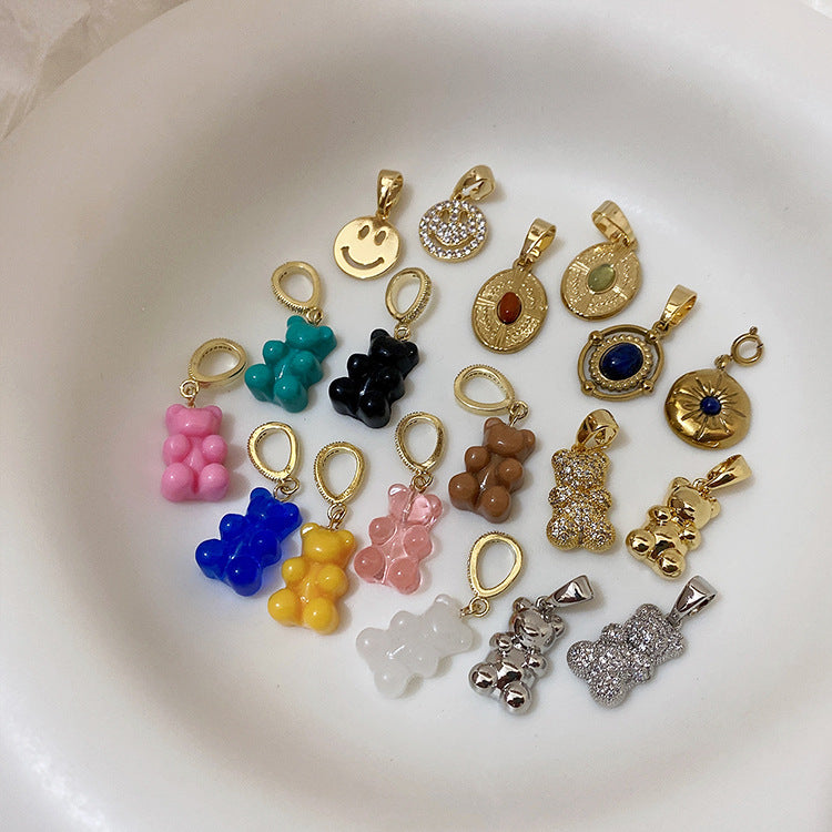 Colliers féminins avec pendentif Smiley en métal ours transparent