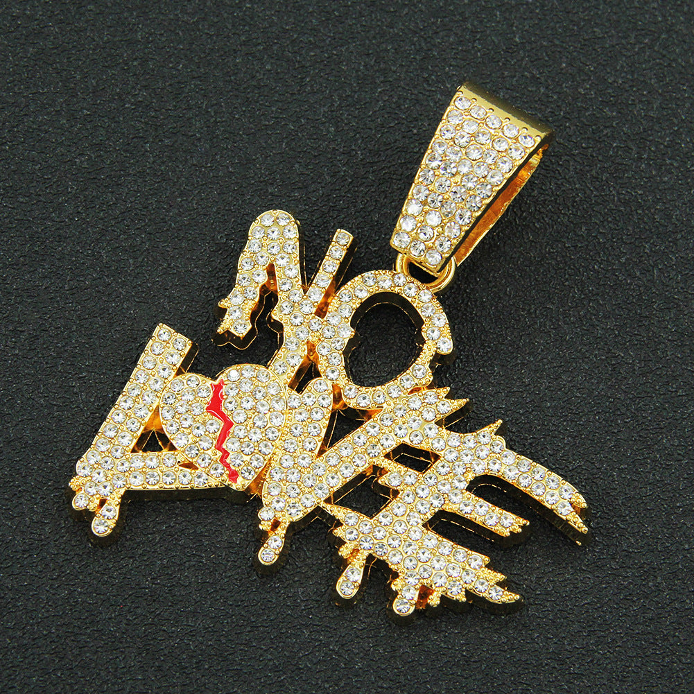 Creative Full Diamond Letter Broken Heart Stitching Necklaces
