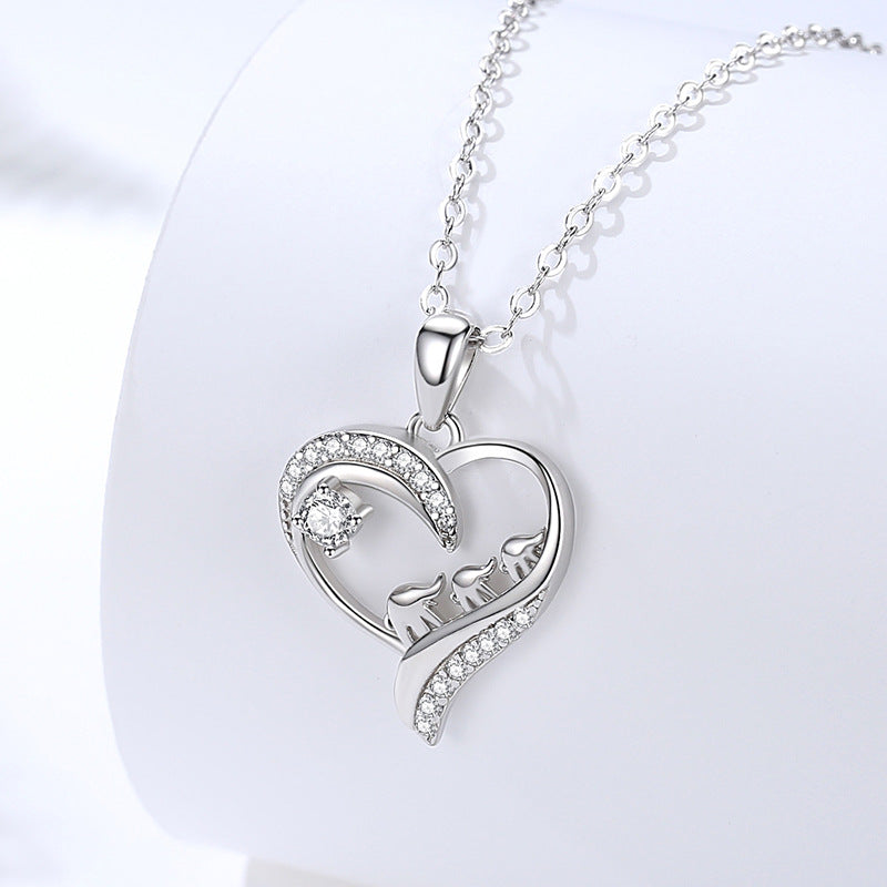 Women's Creative Heart Sterling Sier Diamond Heart-shaped Necklaces