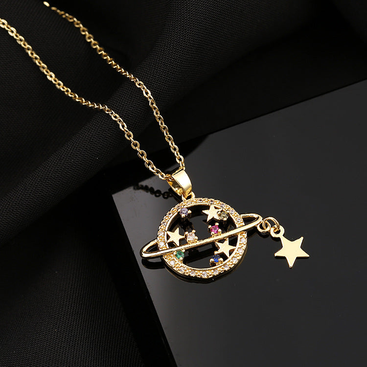 Colliers en Zircon de couleur avec micro incrustation de cuivre Planet