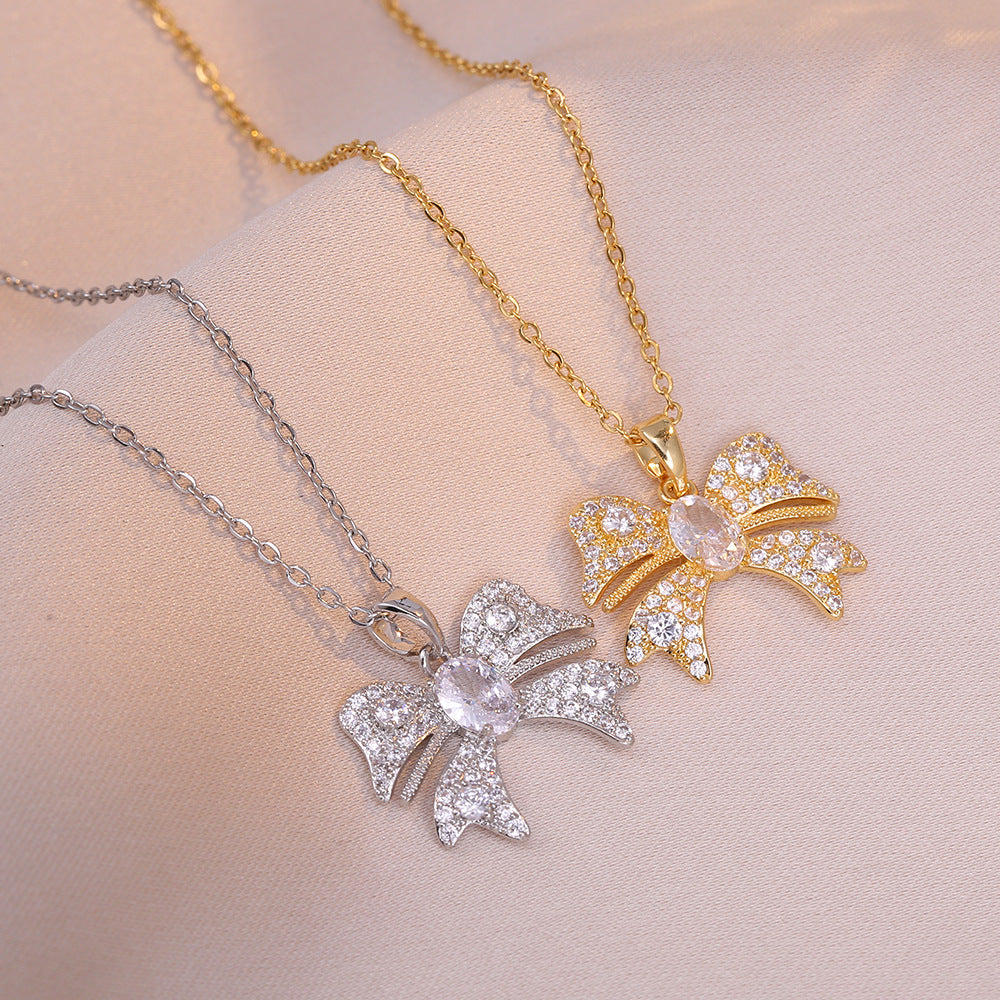 Female Minimalist Bowknot Zircon Light Luxury Necklaces