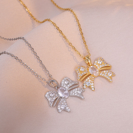 Female Minimalist Bowknot Zircon Light Luxury Necklaces