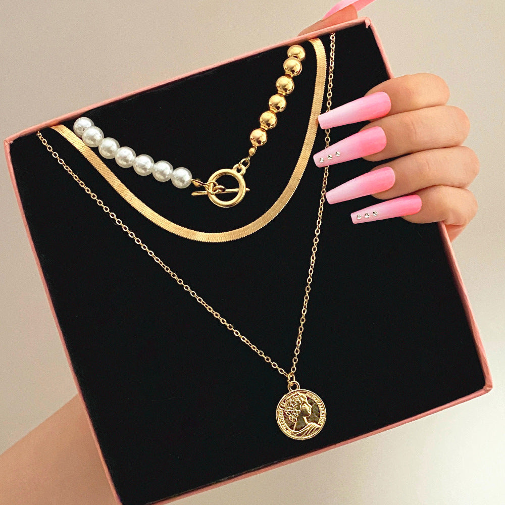 Ornament Simple Delicate Pearl Round Gem Necklaces
