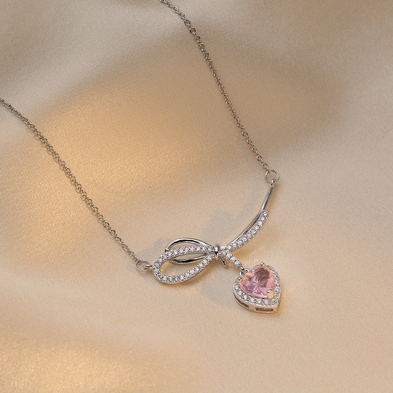 Female With Hearts Zircon Bowknot Water Necklaces