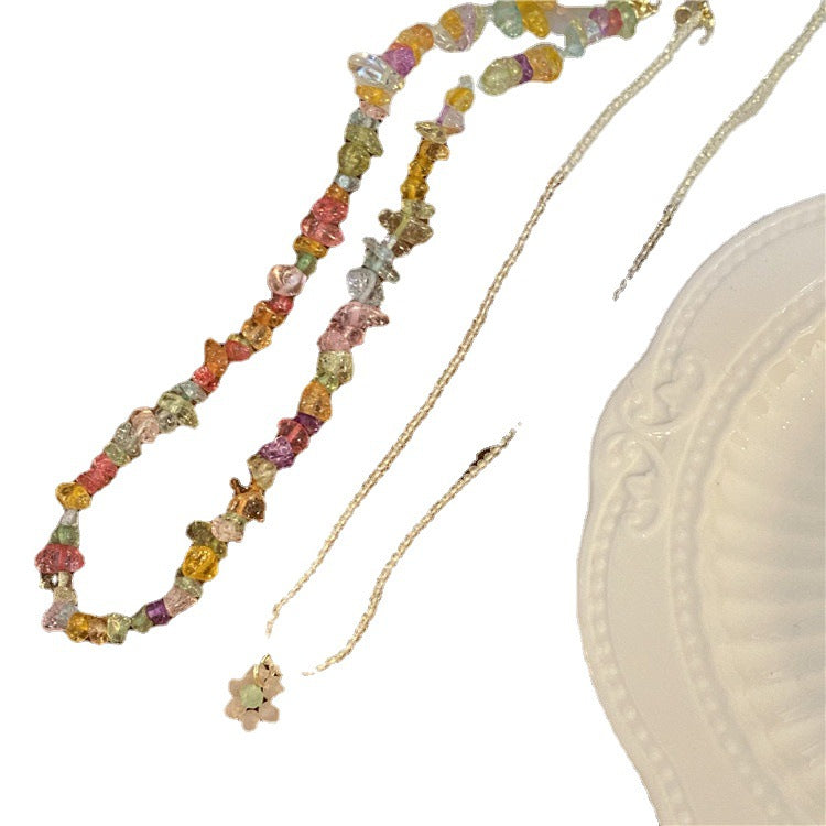 Colliers de clavicule bohème en cristal de perles de gravier irrégulières pour femmes