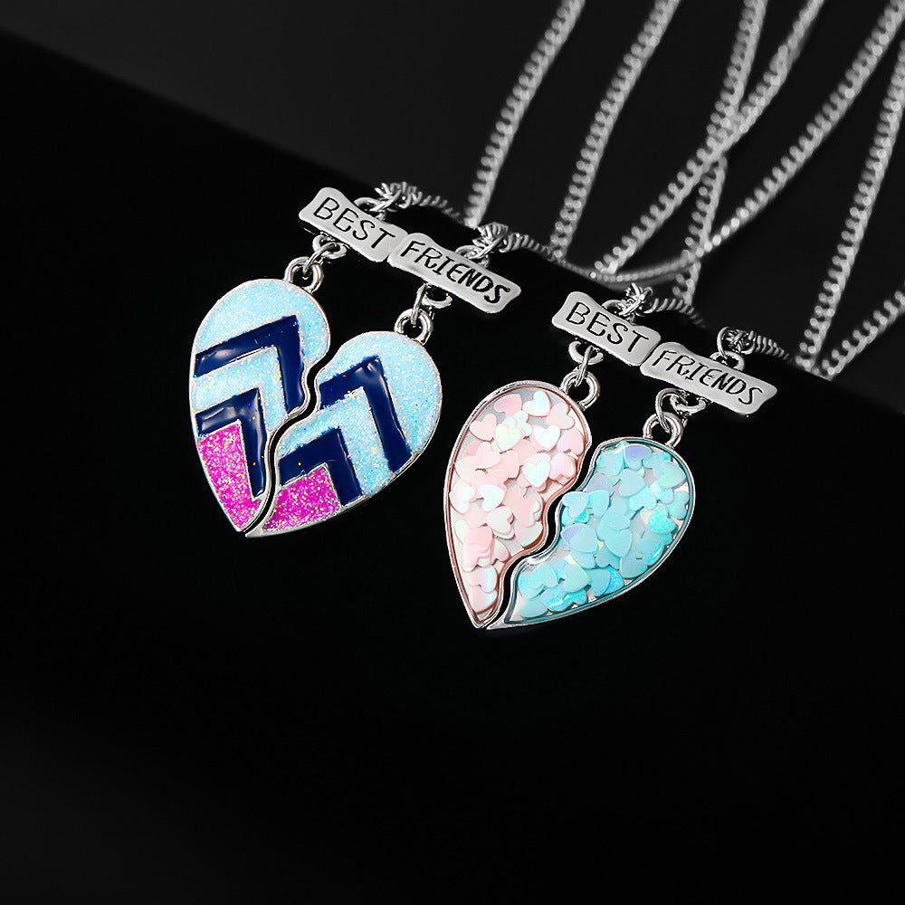 Friend Metal Dripping Colored Loving Heart Necklaces