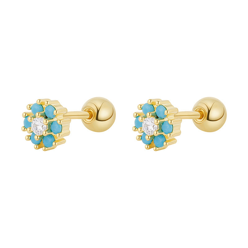 Women's Ear Inlaid Color Zircon Flower Screw Exquisite Small Rings