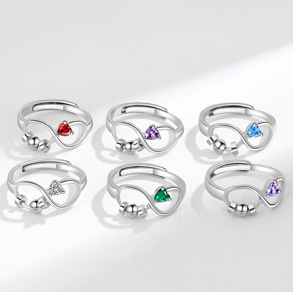 Birthstone Rotating Decompression Heart-shaped Infinite Couple Rings