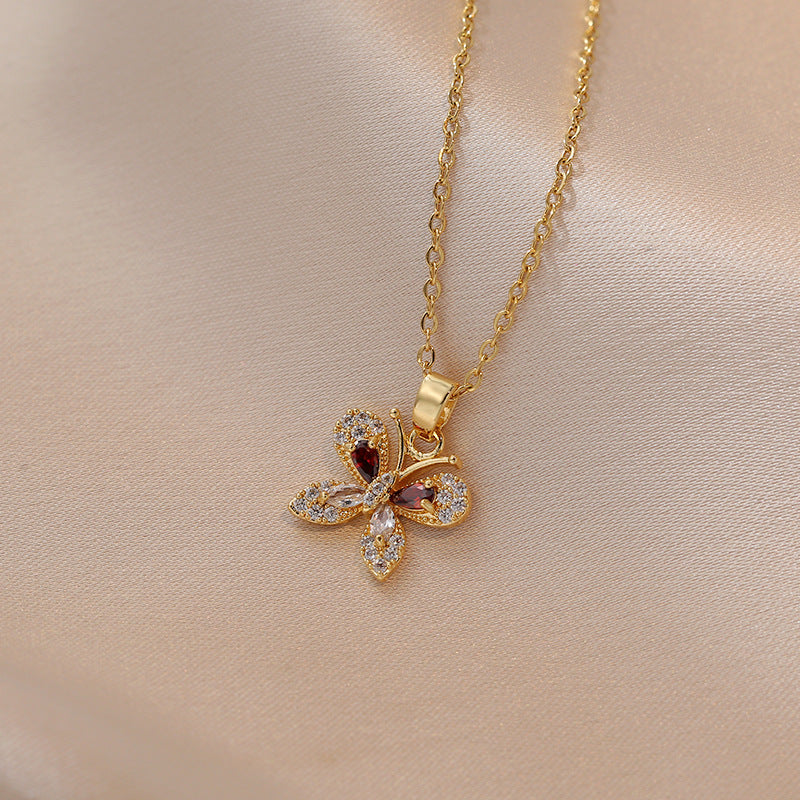 Female Sweet Cool Butterfly Color Zircon Special Interest Light Necklaces
