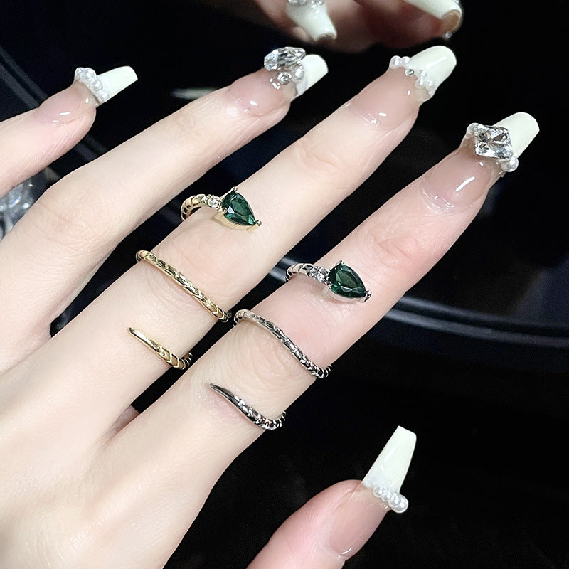 Snake-shaped Open Spirit Snake Green Zircon Design Rings