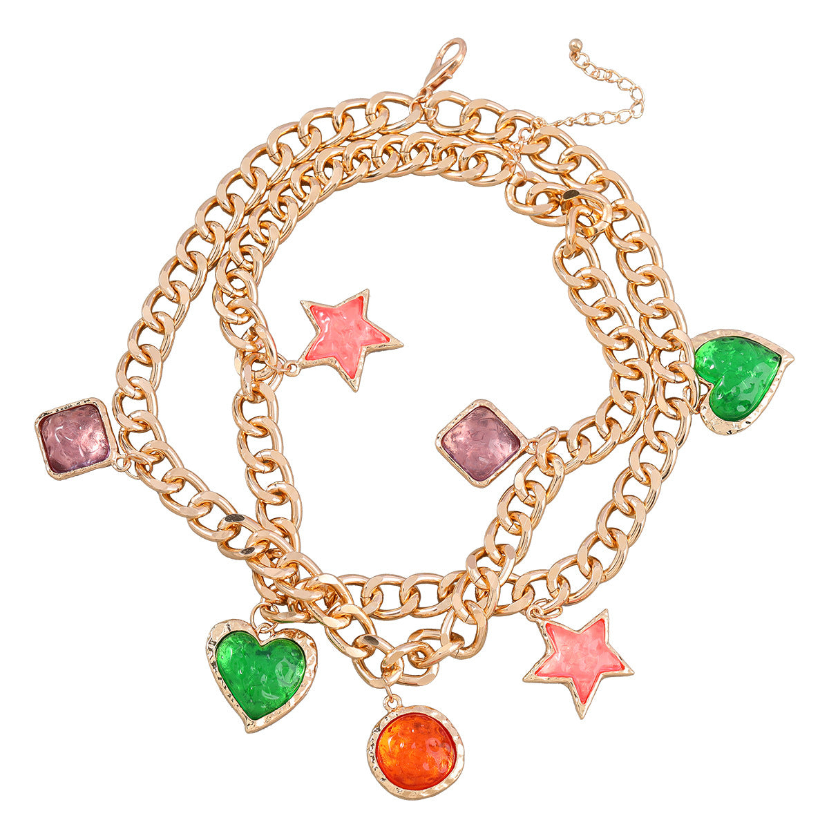 Women's Square Five-pointed Star Love Heart-shaped Resin Pendant Necklaces