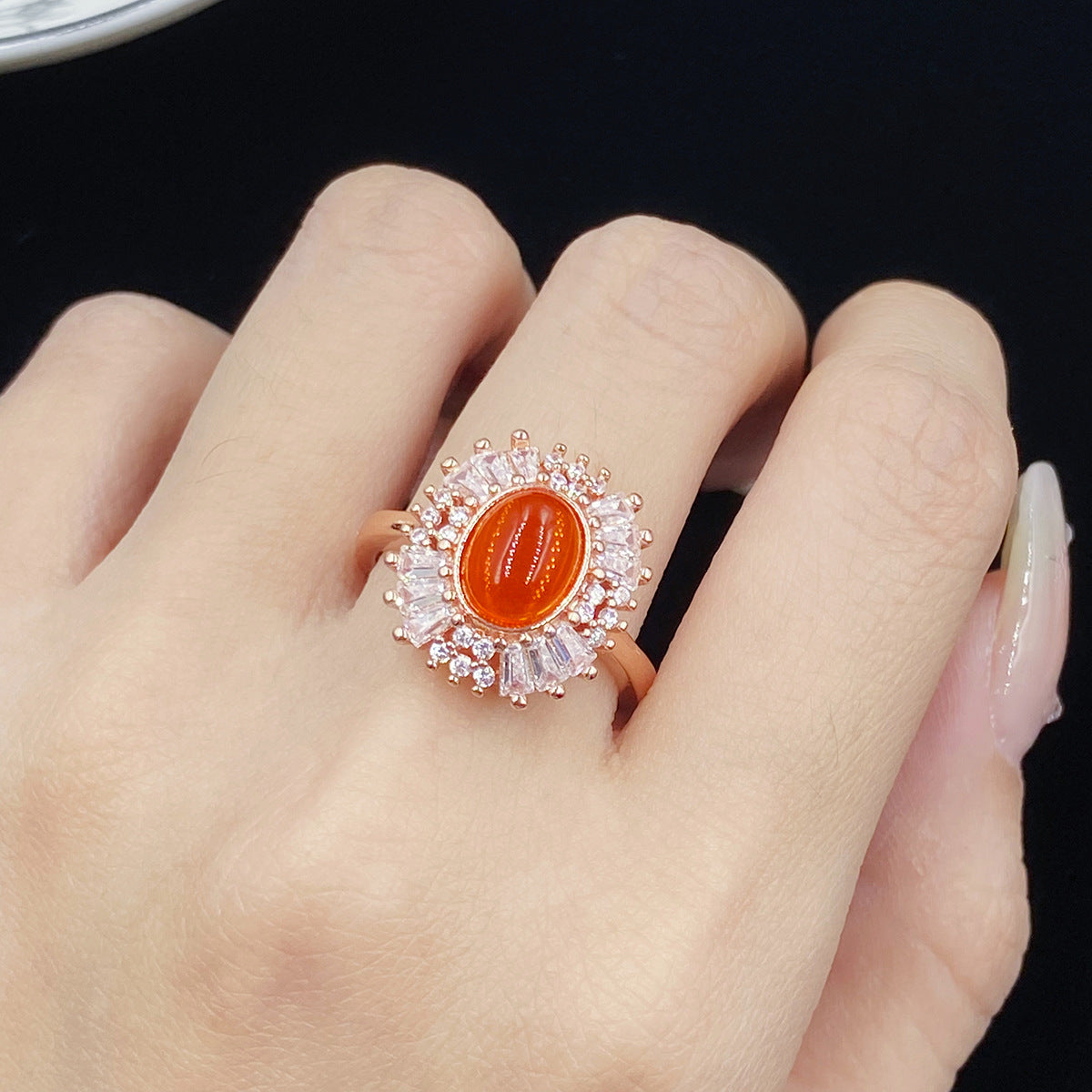 Women's Color Live Broadcast Plain Oval Stylish Opening Rings