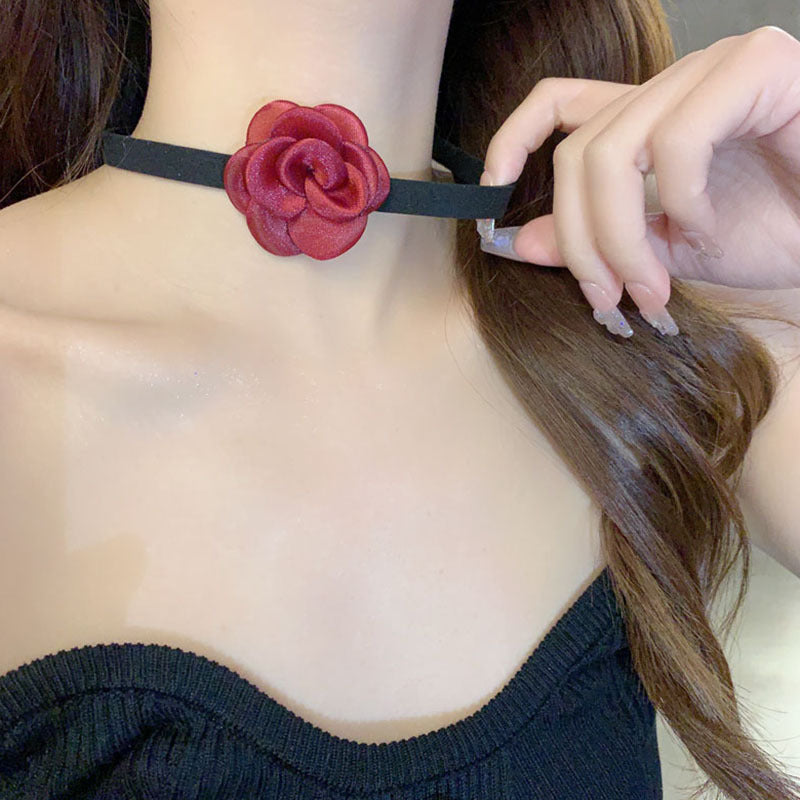 Accessoires de cou en chaîne de clavicule Rose pour femmes, colliers noirs
