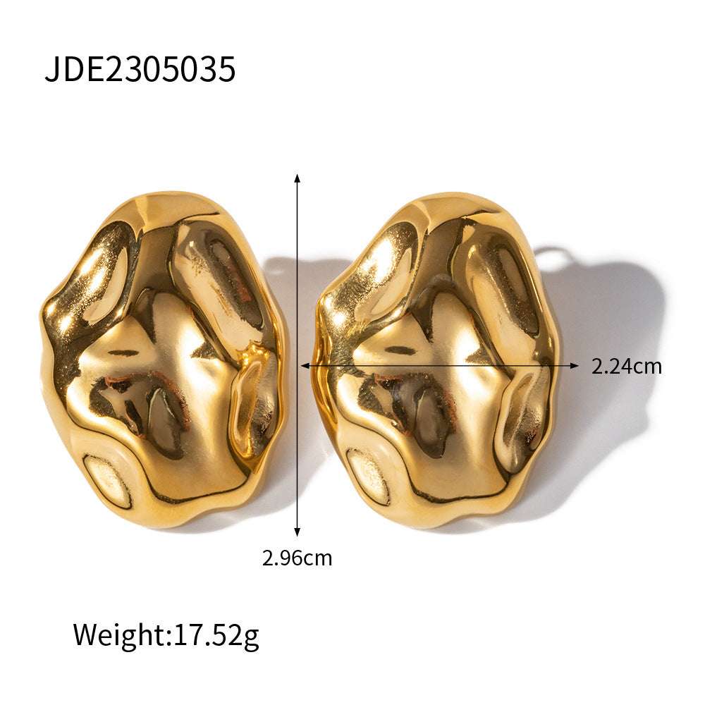 Women's Gold-plated Stainless Steel Irregular Hammered Fashion Earrings