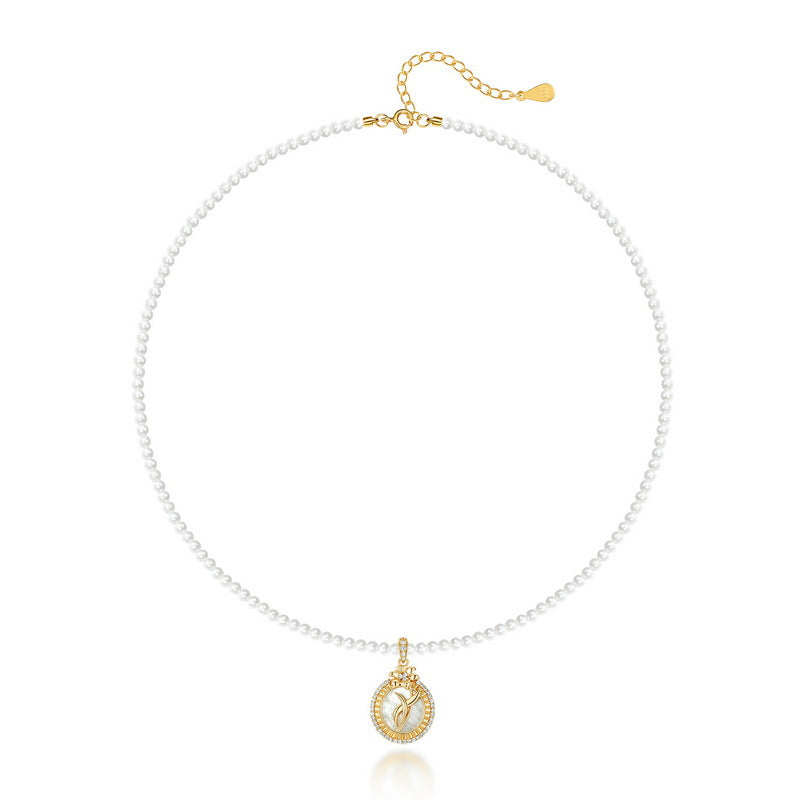 Colliers de coquillages blancs en argent sterling de style perle simple