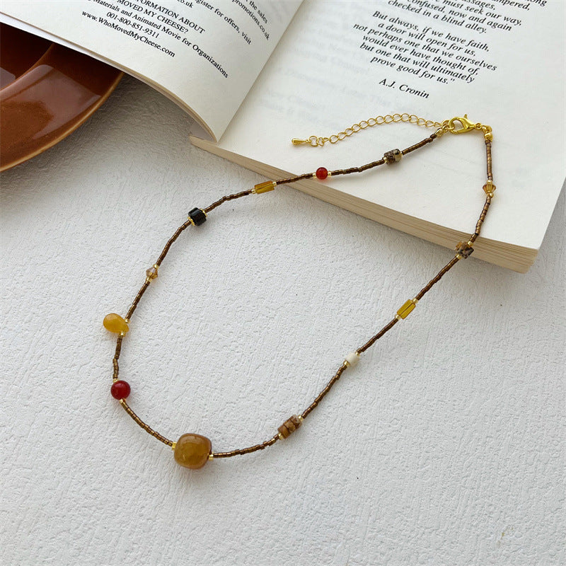 Agate Bead Fashion Advanced Titanium Steel Necklace