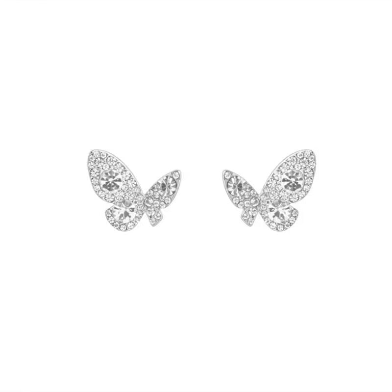 Sparkling Full Rhinestone Butterfly Sier Temperament Light Rings