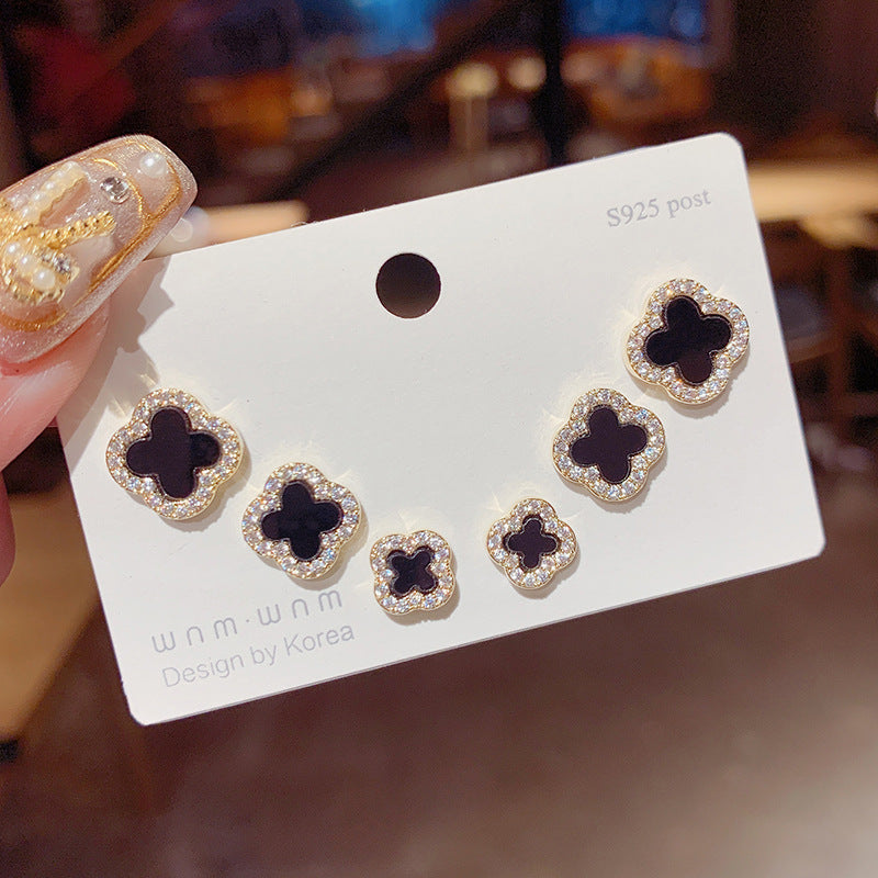 Women's One Card Three Pairs Micro Inlaid Zircon Earrings