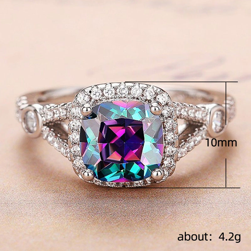 Women's Colorful Square Wedding Exquisite Design Engagement Ceremony Rings