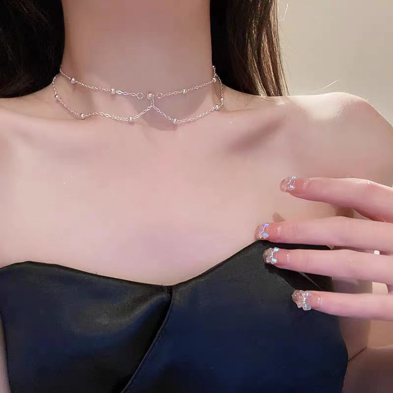 Women's Simple Chain Round Beads Design High-grade Temperament Necklaces