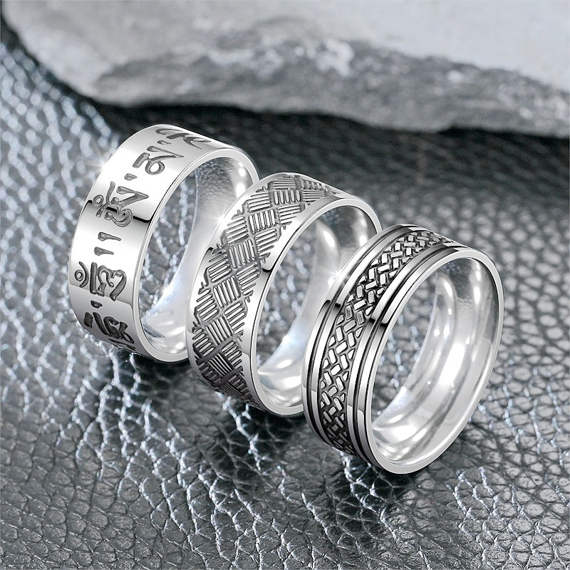 Herren-Titanstahl-Punk-Gothic-Ring mit tibetischer Schrift