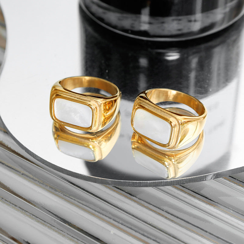 Style Inlaid White Sea Shell Female Titanium Rings