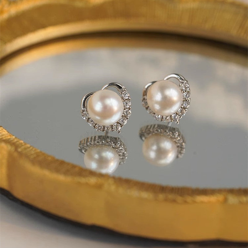 Women's Sterling Sier Natural Freshwater Pearl Heart-shaped Ear Earrings