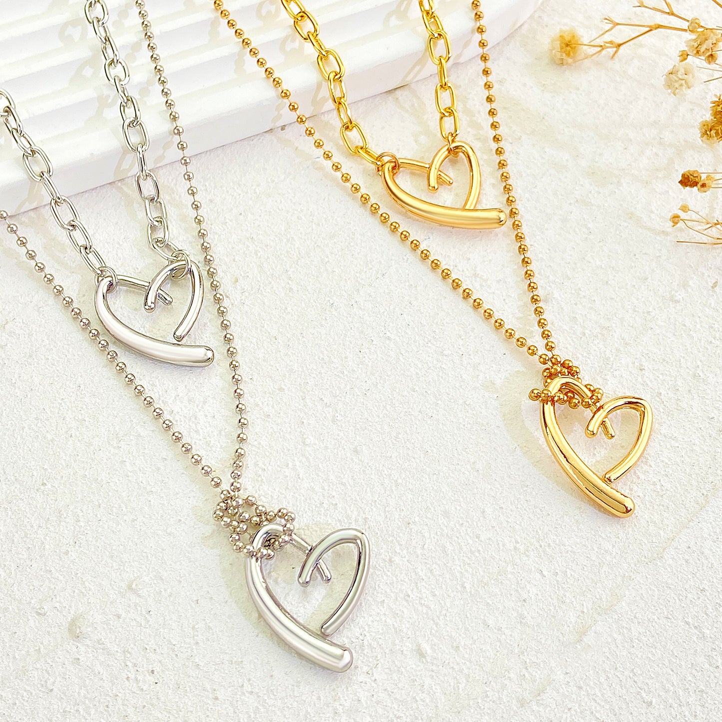 Irregular Heart Female Style Creative Design Cross Heart-shaped Necklaces