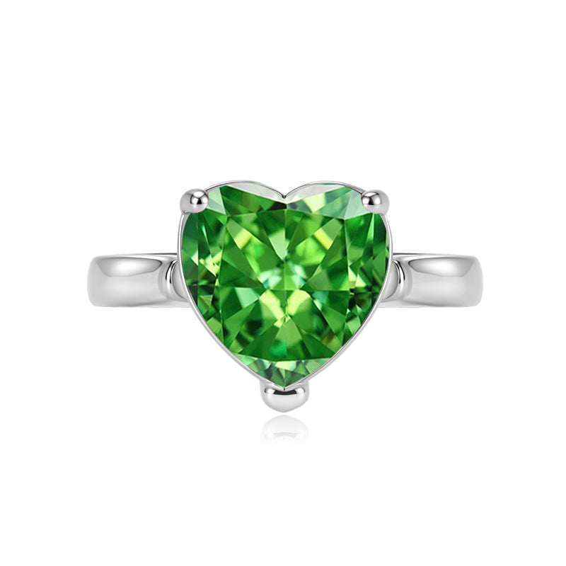 Live Pink Heart-shaped Navy Blue High Carbon Diamond Ice Flower Ring