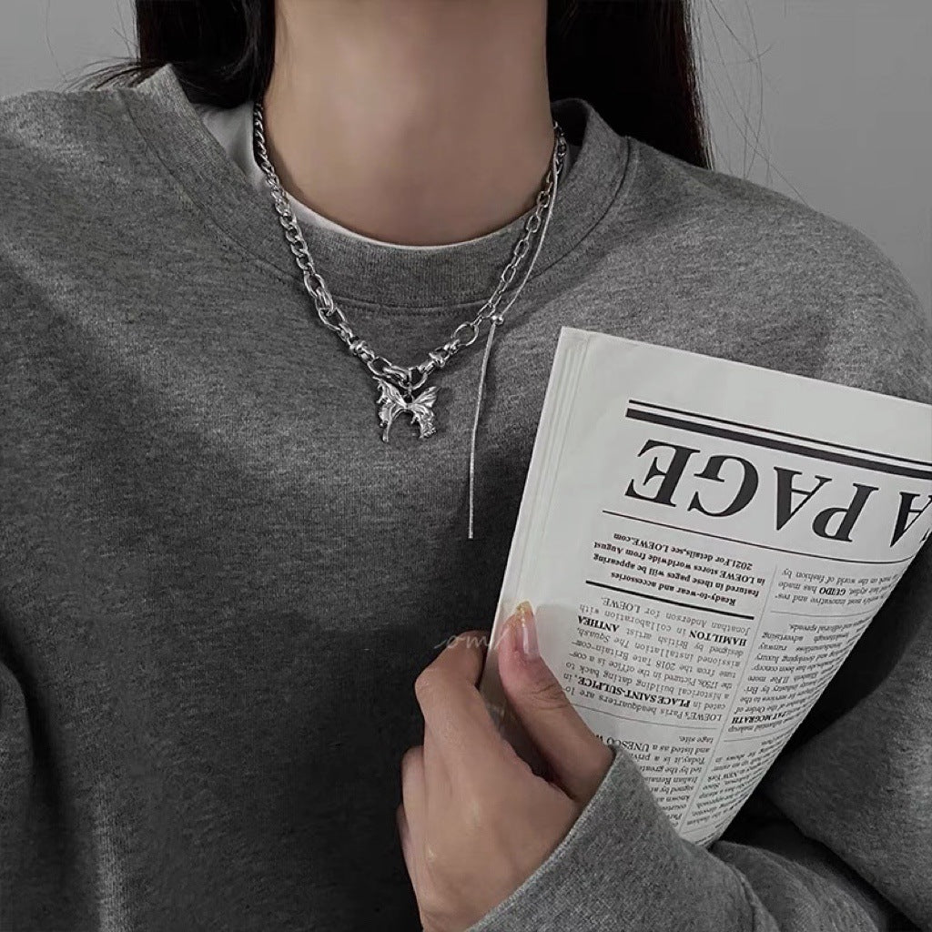 Colliers tendance papillon pour femmes, couture en chaîne, clavicule