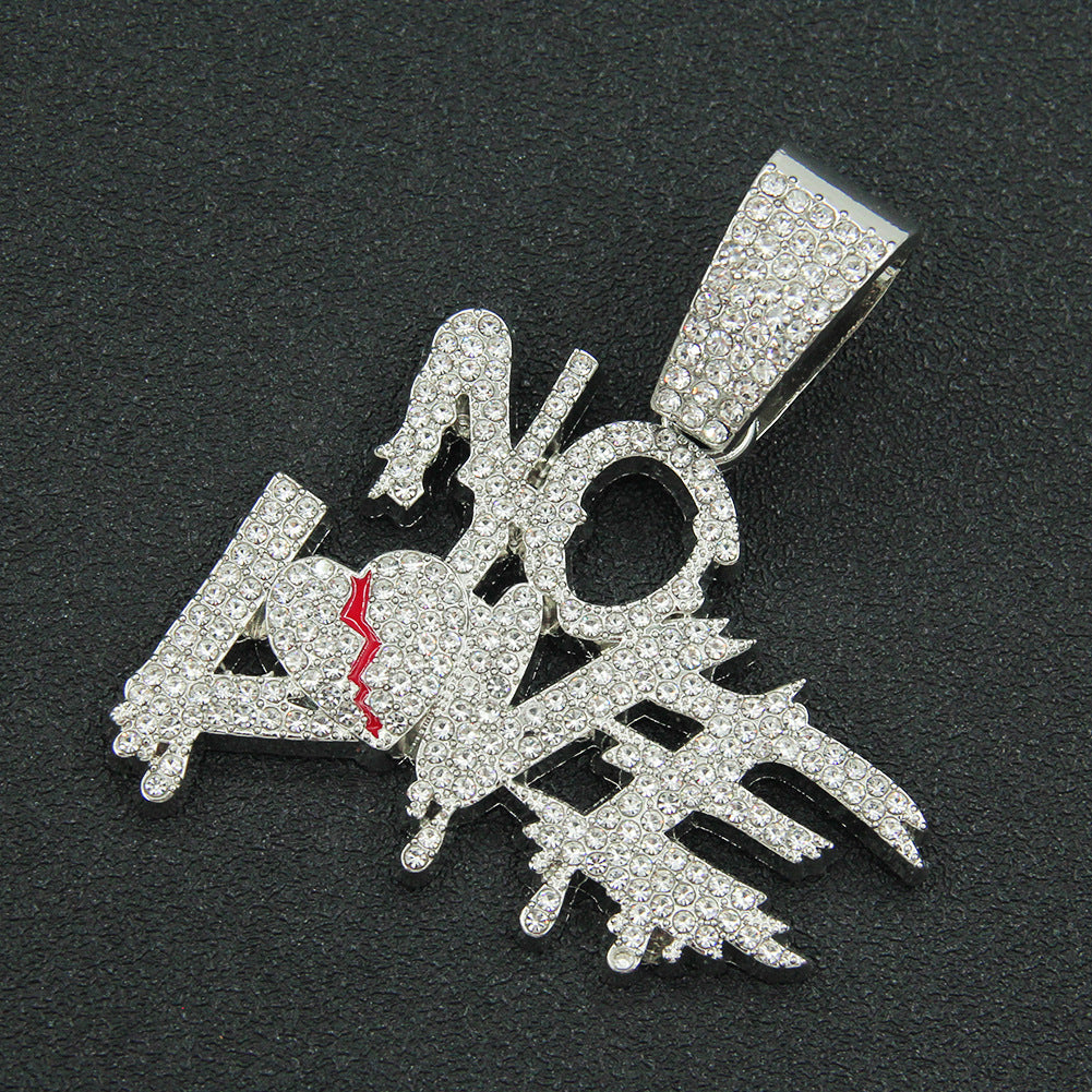 Creative Full Diamond Letter Broken Heart Stitching Necklaces