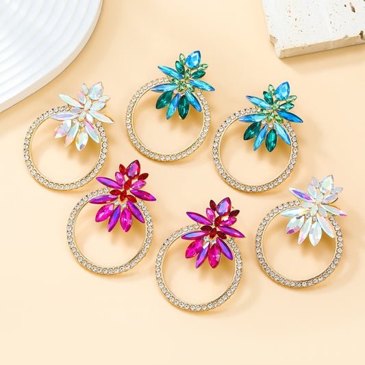 Women's Stylish Colored Diamond Floral Ear Round Flower Earrings