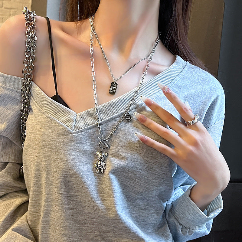 Women's Chain Trendy Niche Long Bear Pendant Double Necklaces