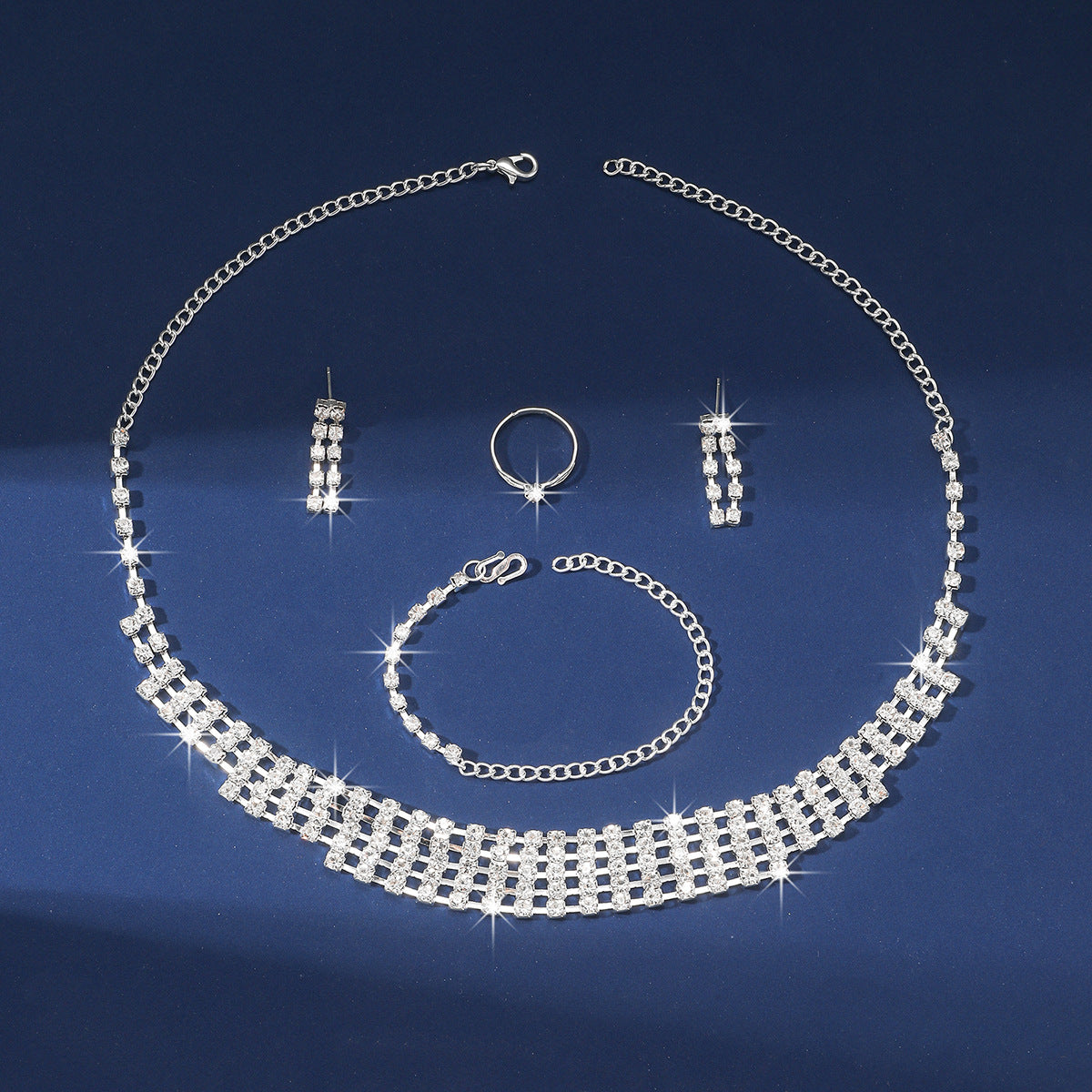 And Rhinestone Ornament Claw Chain Set Rings