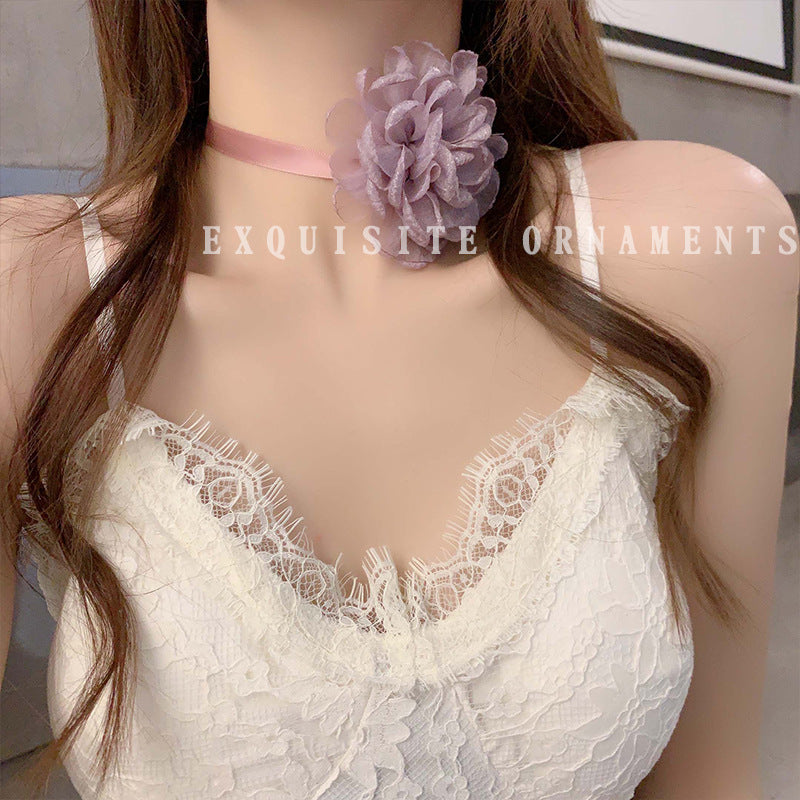 Accessoires de cou en chaîne de clavicule Rose pour femmes, colliers noirs