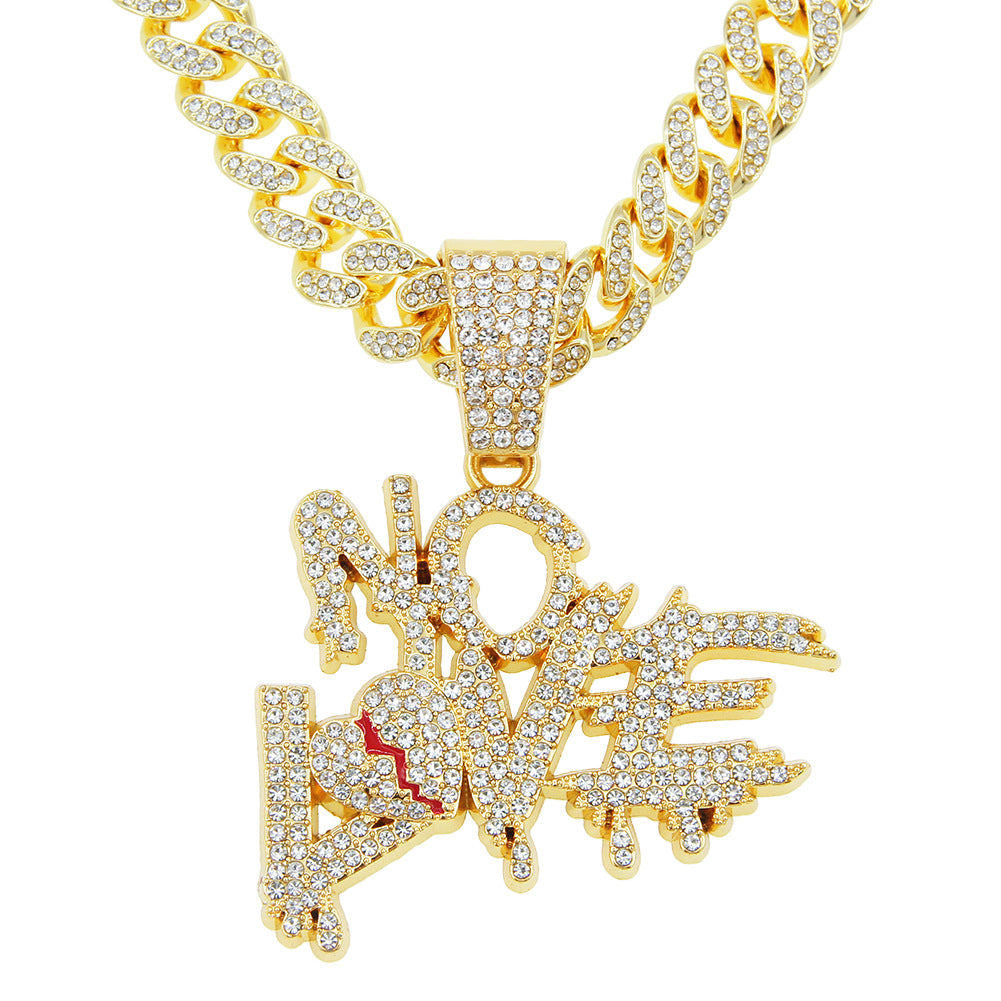 Creative Full Diamond Letter Broken Heart Stitching Necklaces