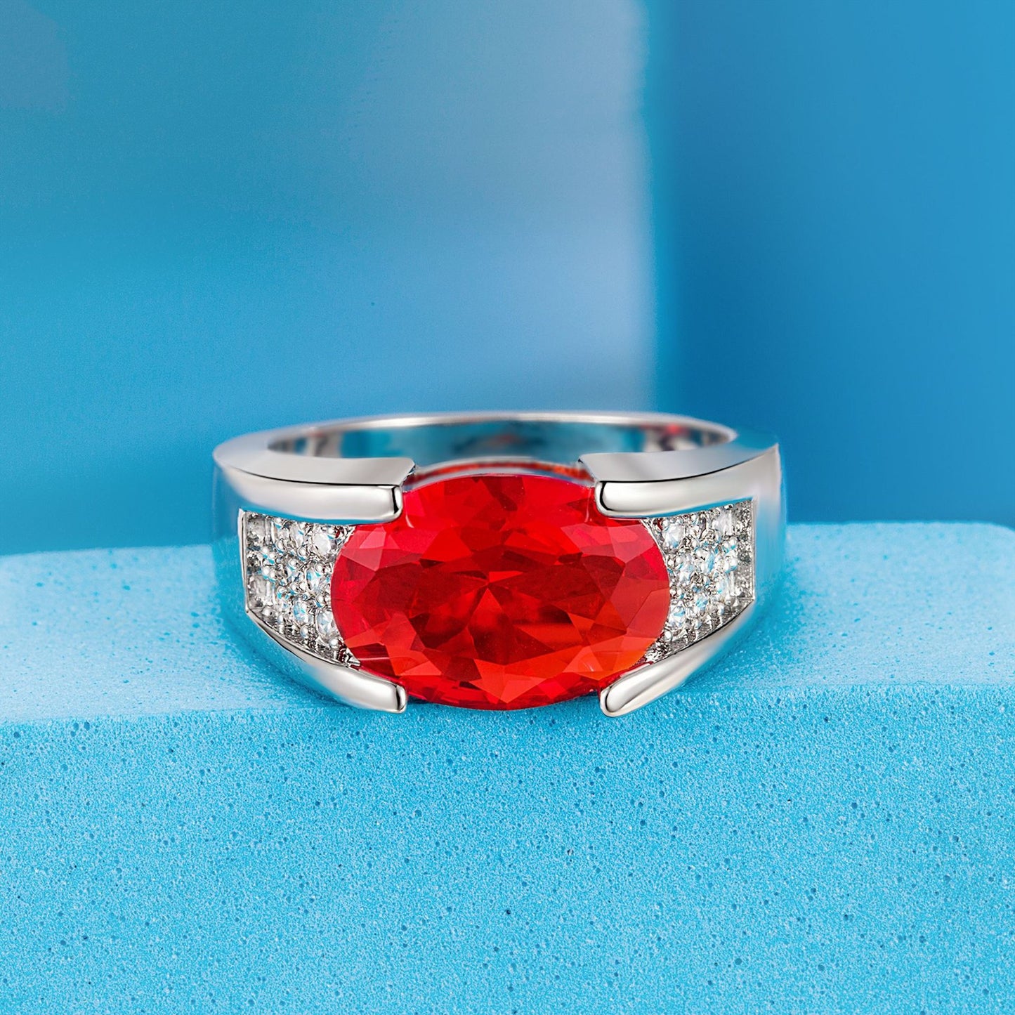 Egg-shaped Diamond Red Purple Surround Simulation Rings