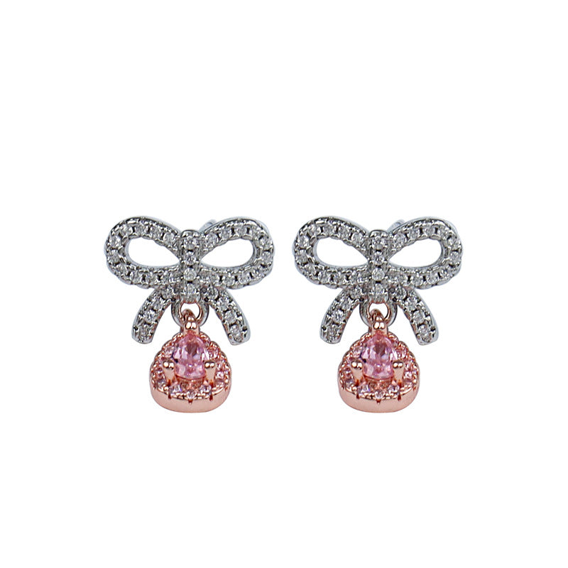 Damen-Ohrringe mit Schleife und Diamant-Ornament, leicht, luxuriös, kalt