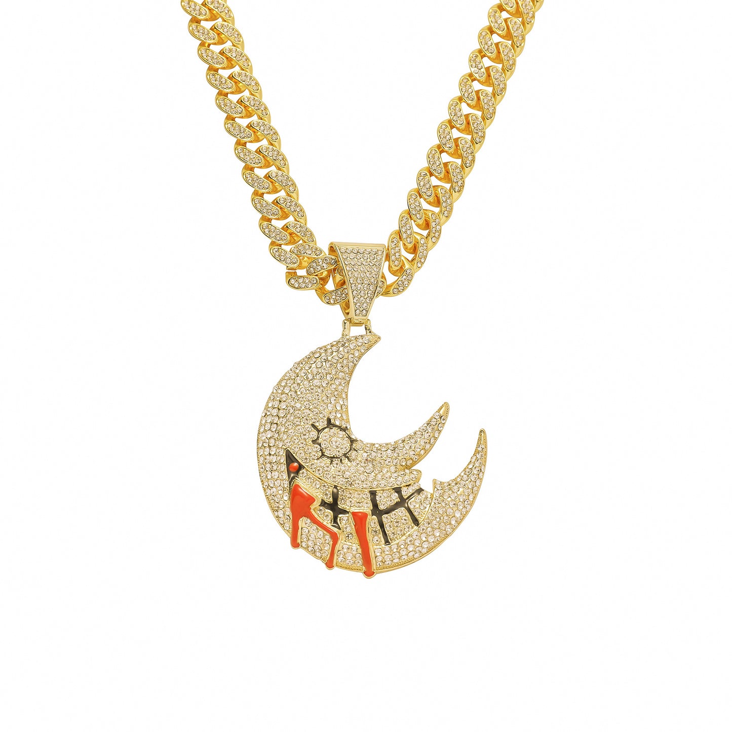 Colliers Pendentif Lune Pour Hommes Personnalisés Pleins De Diamants