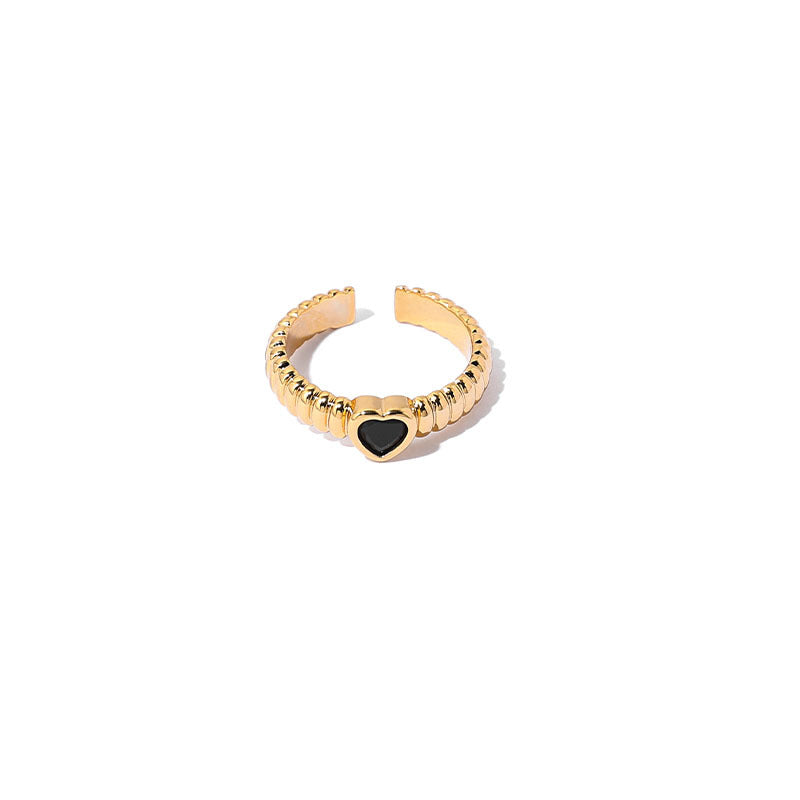 Vergoldete französische Vintage-Stil-Ringe mit schwarzem Liebesherz