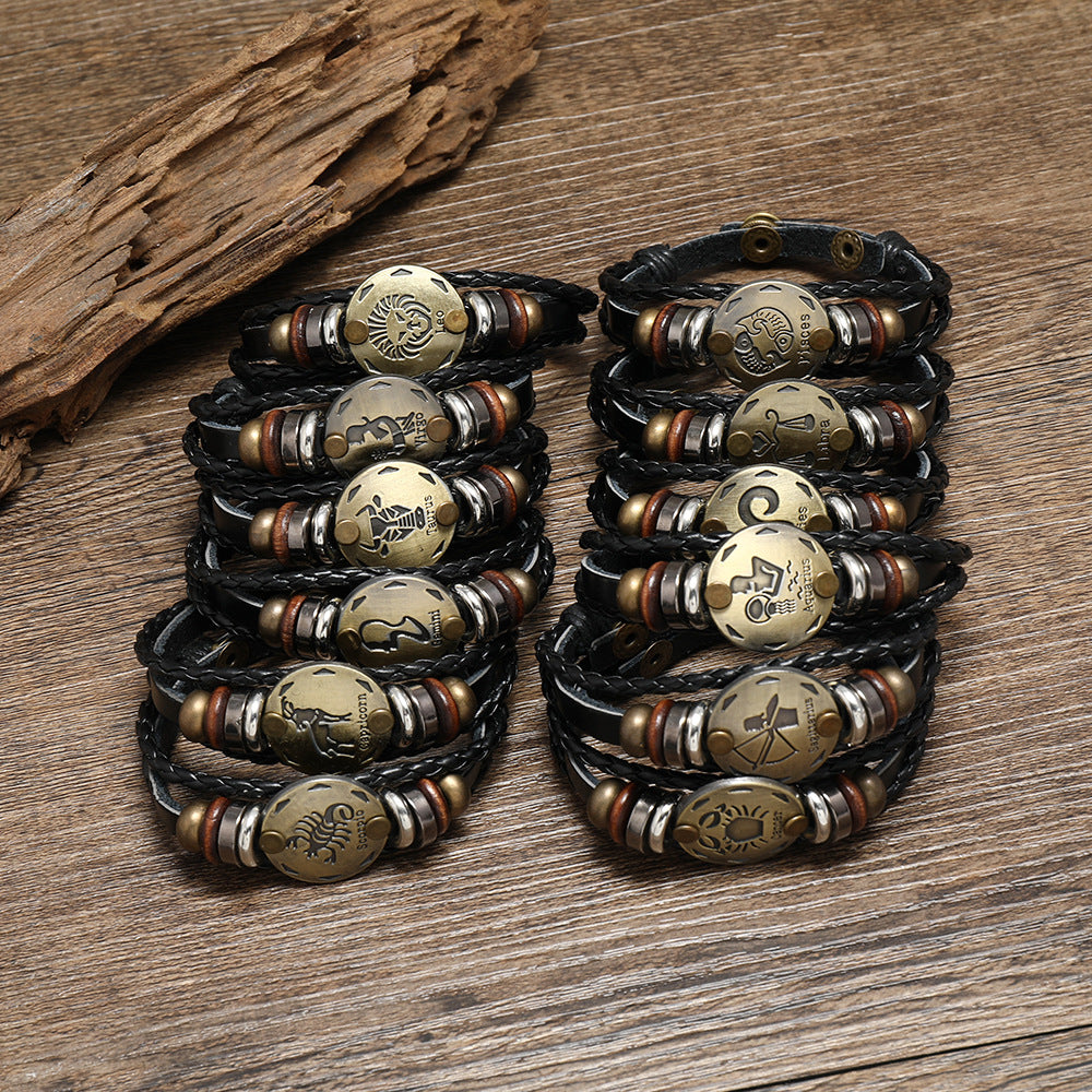 Constellation Cattle Leather Birthday Gift Adjustable Size Bracelets