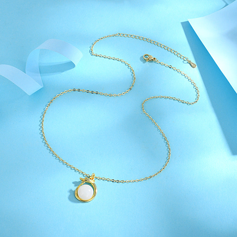 Colliers à pendentif doré en Jade pour femmes, mode vie du zodiaque Dragon mignon