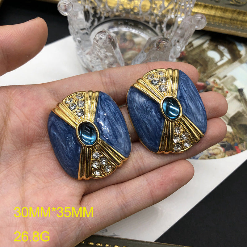 Gold-plated Retro Style Enamel Glaze Sier Glass Earrings