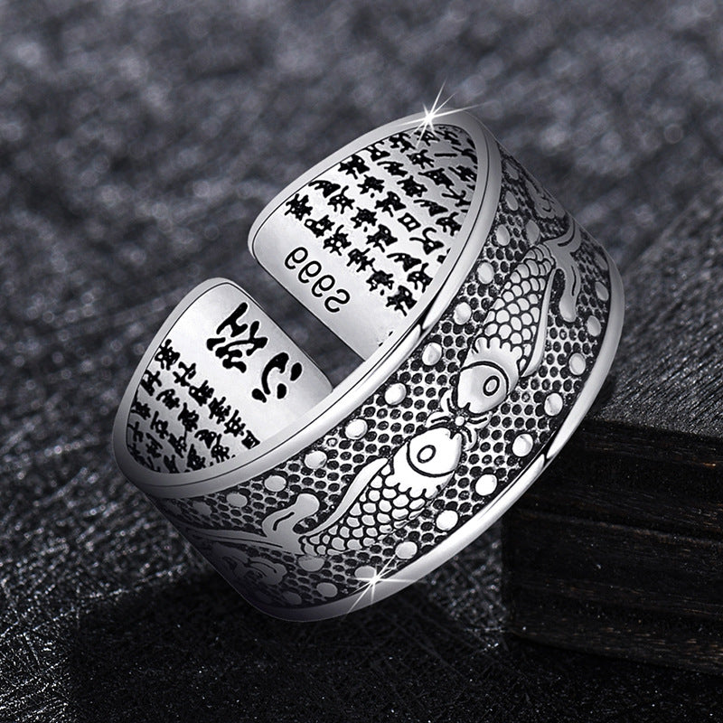 Women's & Men's & Thai Sier Tarnish Lotus Vintage Pisces Domineering Glossy Wide Rings