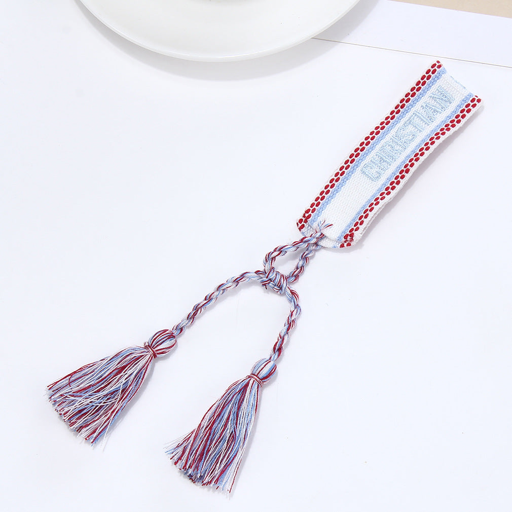 Women's To Joy Lucy Letter Embroidered Fashion Tassel Wristband Bracelets