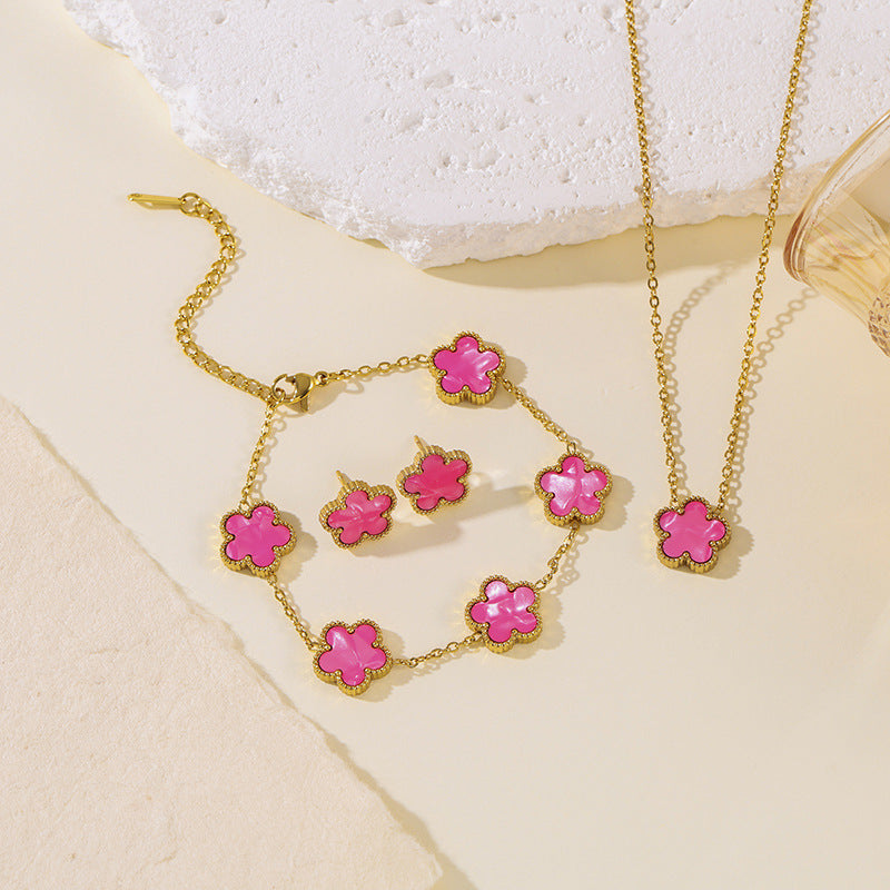 Clover Parthenocissus Grass Pork Belly Ear Light Luxury High-grade Jewelry Set