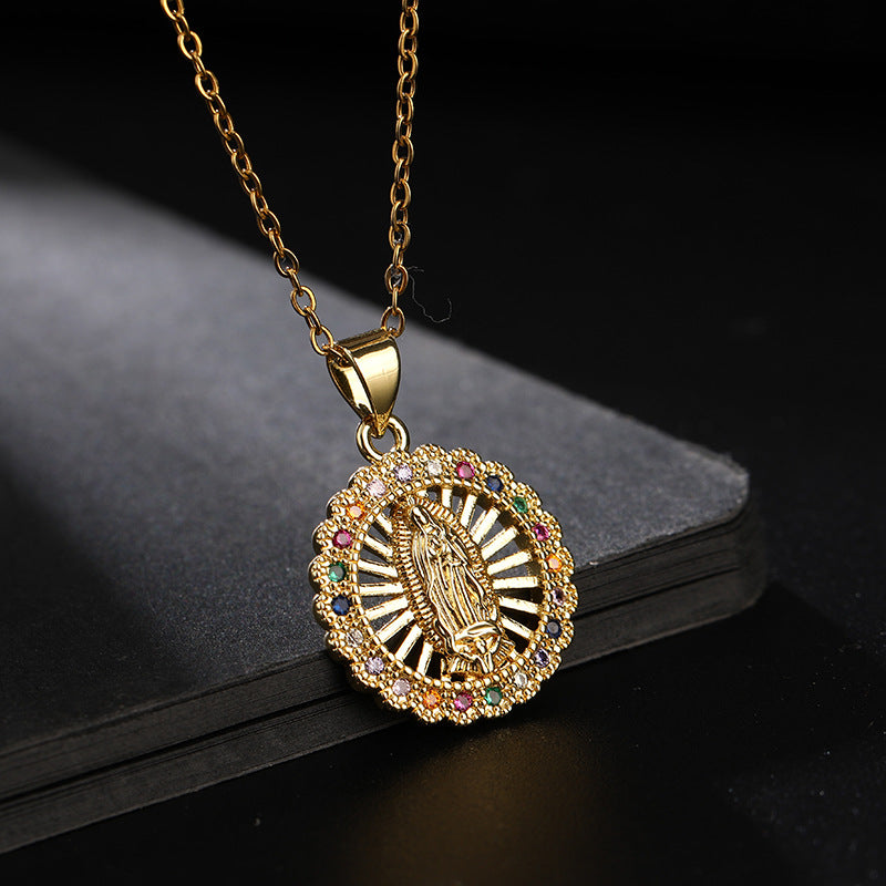 Women's Religious Copper Micro Inlay Colorful Zircon Pendant Necklaces