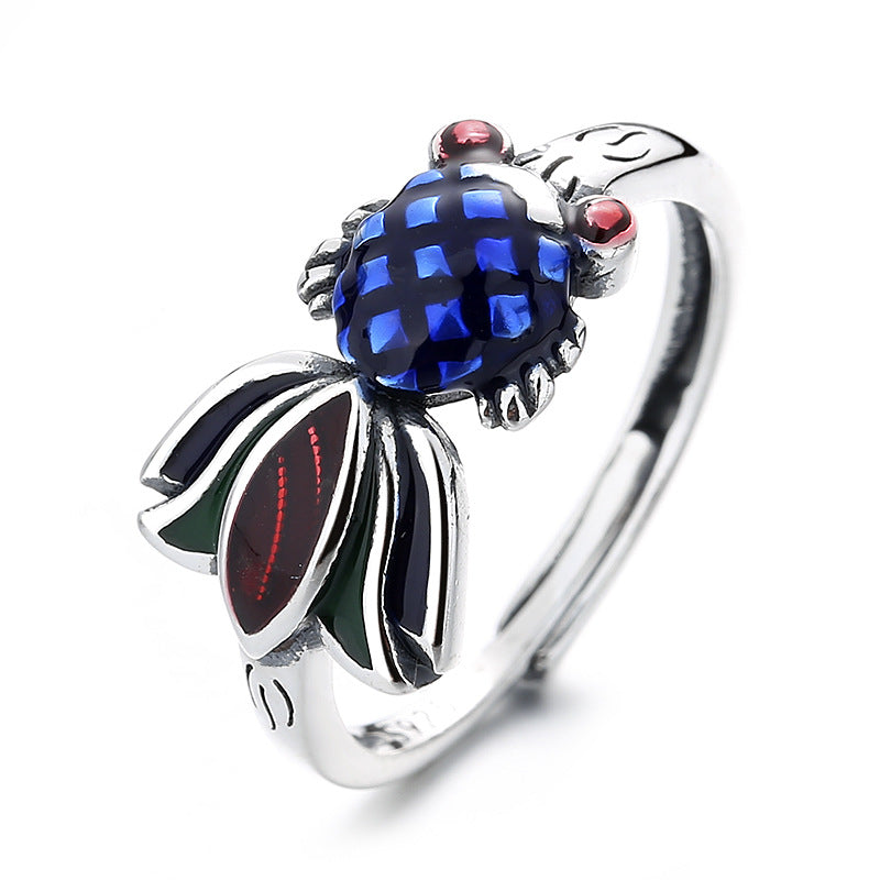 Yin Retro Fashion Epoxy Blue Small Goldfish Creative Rings